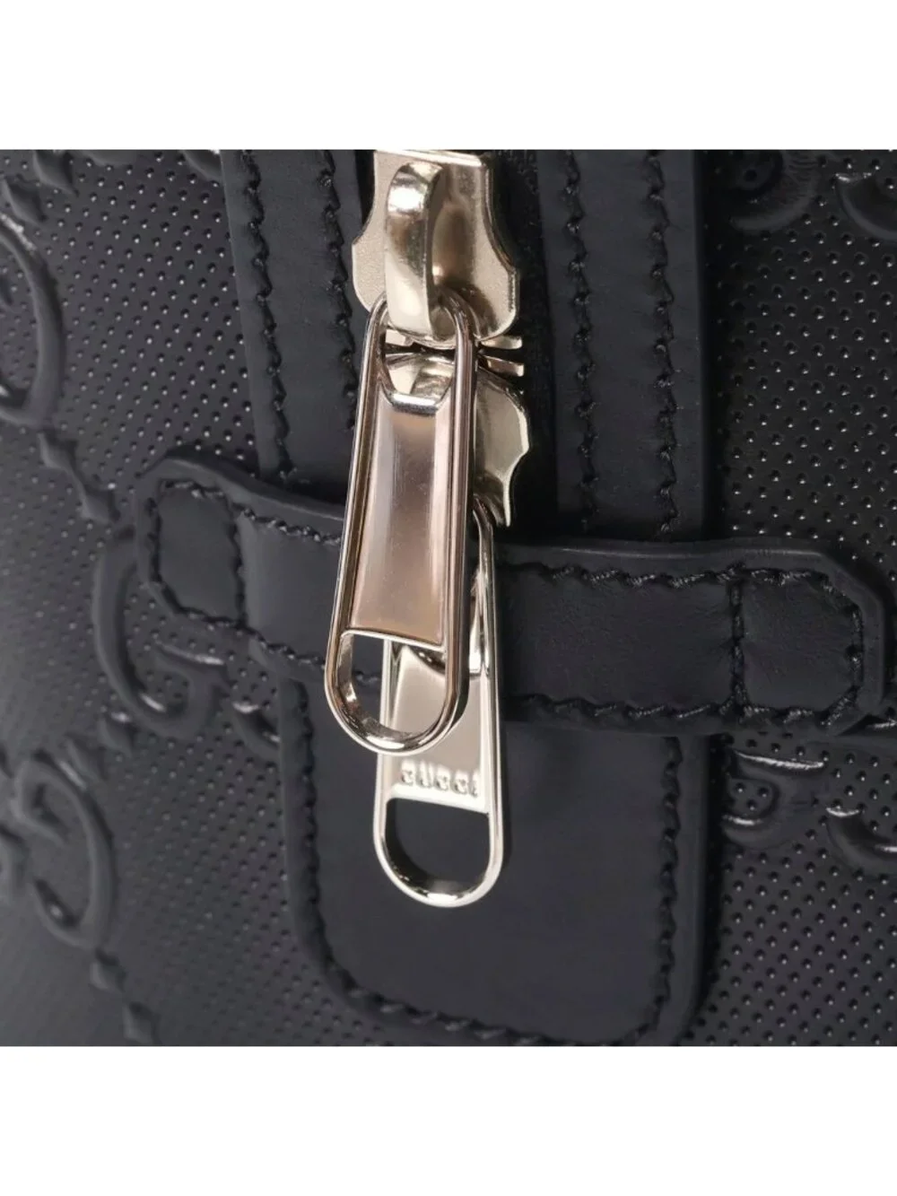 Gucci GG Embossed Leather Hand Tote Bag Silver Black